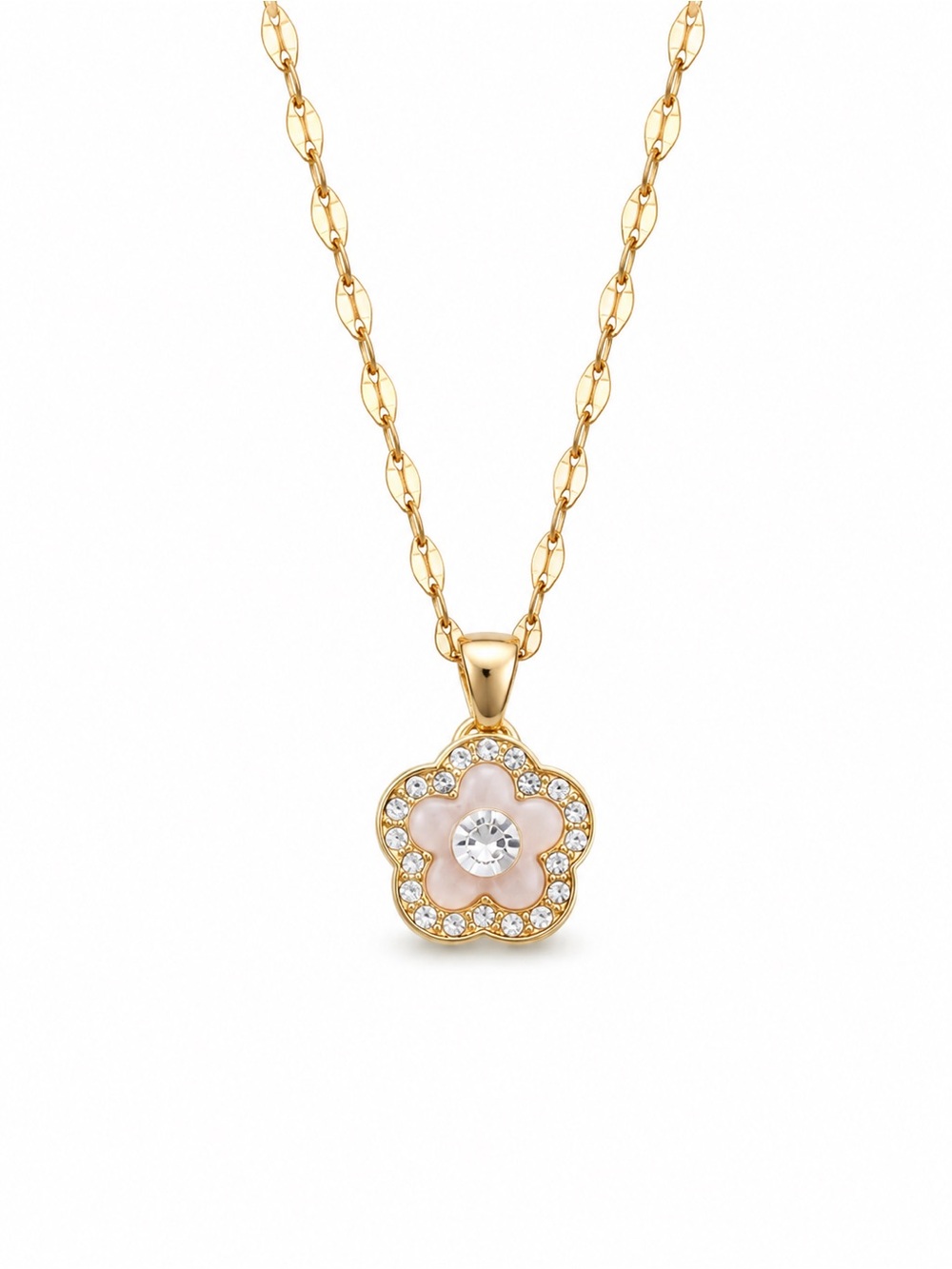 Gold and Pink Flower Pendant Necklace - Women's Jewelry